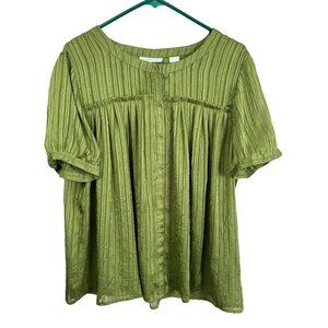 JH Collectables, green button up‎ strip blouse, size XL